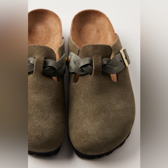 New Birkenstock Boston Braid Clogs Thyme Suede Free People - Picture 3 of 7